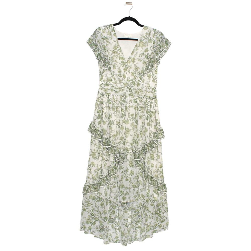 Max Studio Floral Ruffle Midi Dress Green & White Size Large
